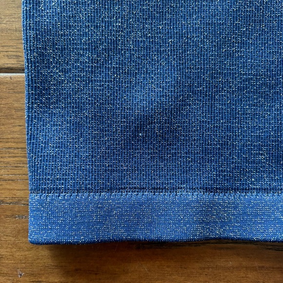 Free People Happiness Runs Square Neck Crop Tank M/L Navy Blue Lurex Sparkle - Picture 6 of 9